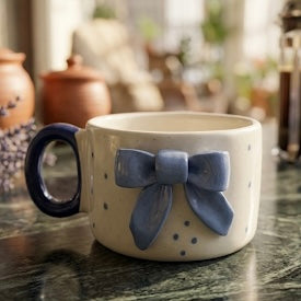 Blue Bow Mug – Cute Aesthetic Coffee Mug for Gifting
