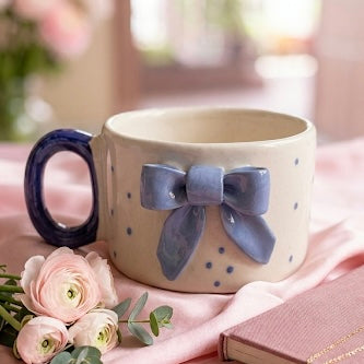 Blue Bow Mug – Cute Aesthetic Coffee Mug for Gifting