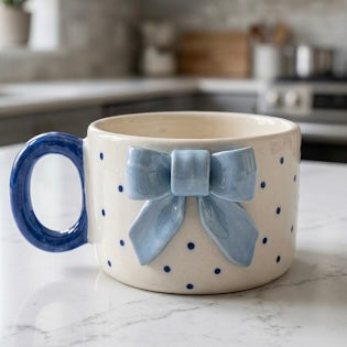 Blue Bow Mug – Cute Aesthetic Coffee Mug for Gifting