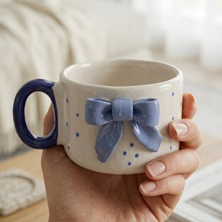Blue Bow Mug – Cute Aesthetic Coffee Mug for Gifting