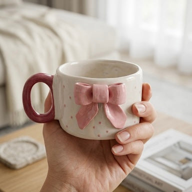Pink Bow Mug – Cute Aesthetic Coffee Mug for Gifting
