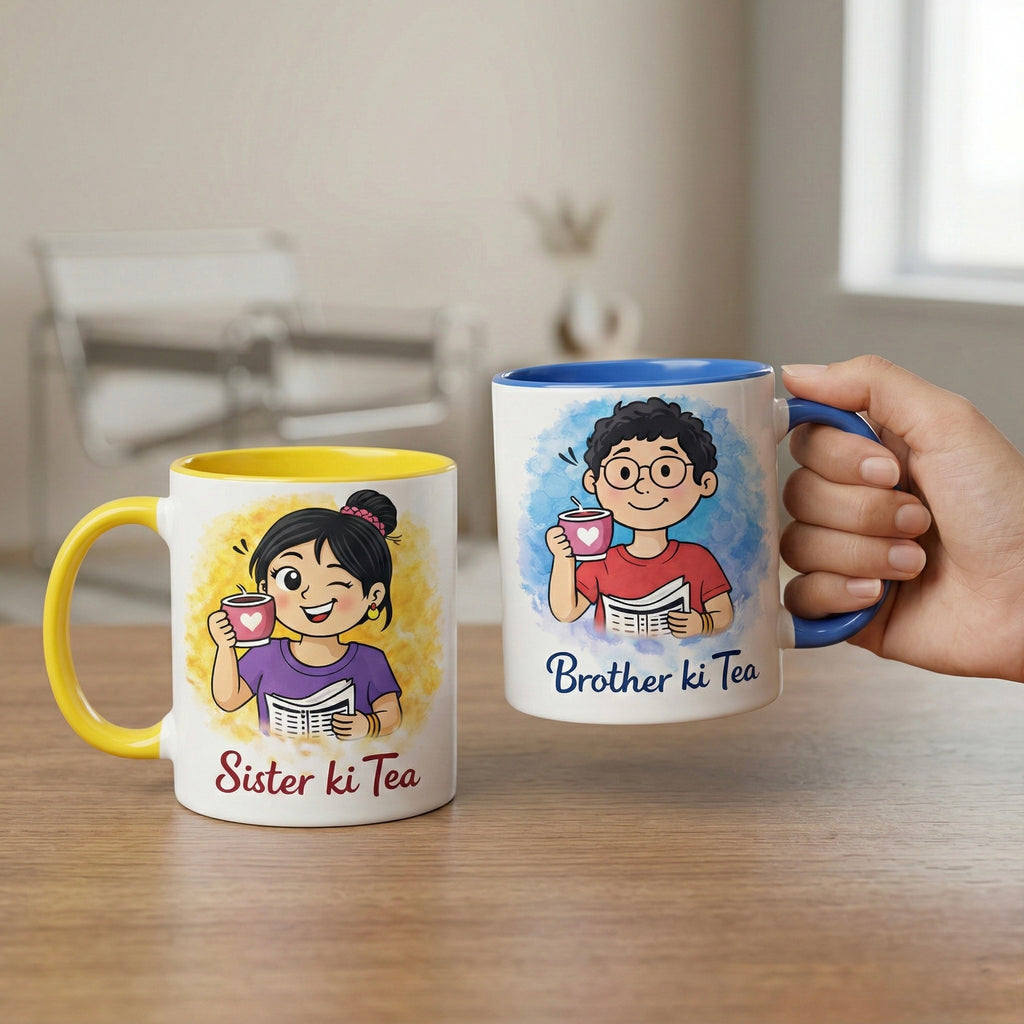 Brother Sister Mug Set of 2 – Ceramic Sibling Gift Set | Rakhi Mug India